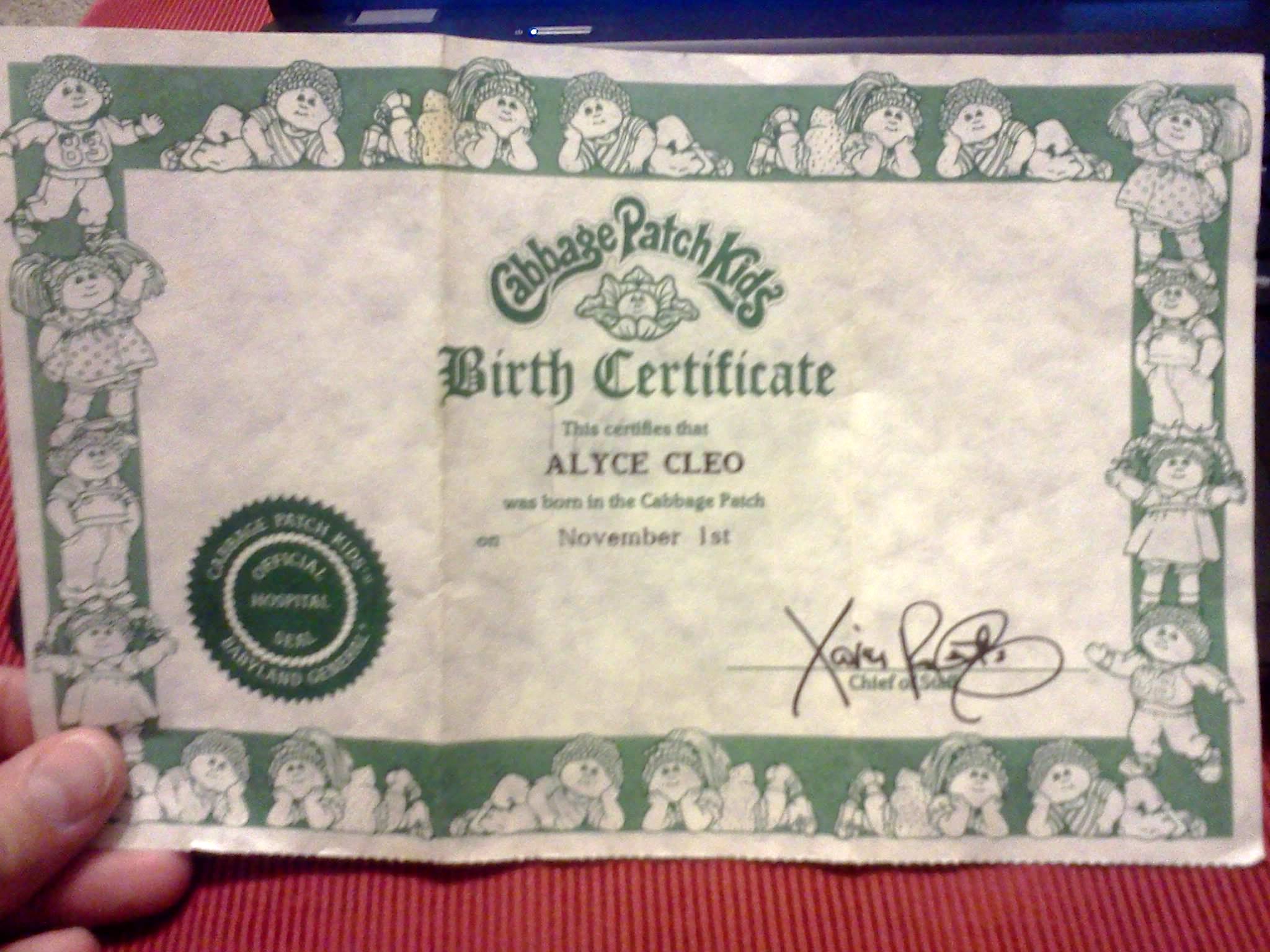 cabbage patch kids birth certificate Promotions With Regard To Baby Doll Birth Certificate Template